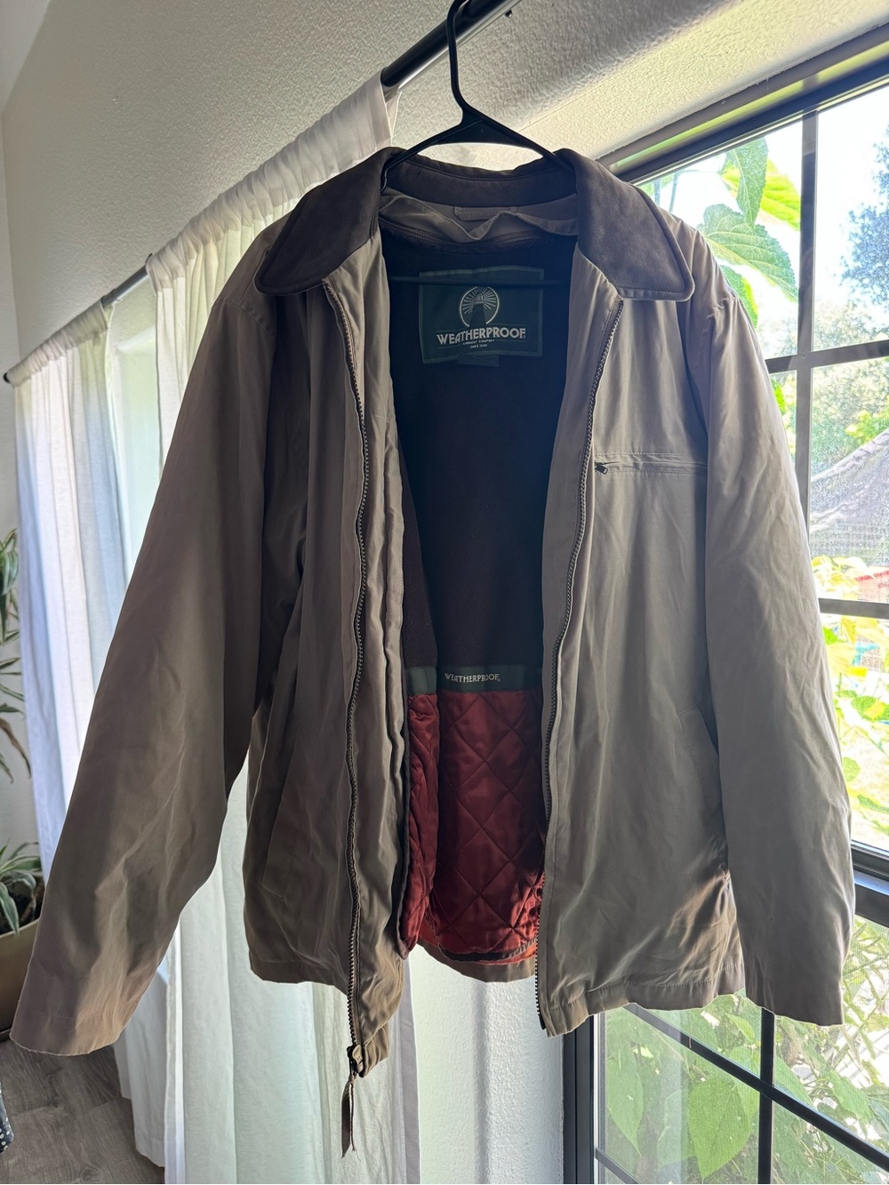 Weatherproof Men's Taupe Lightweight Zip Jacket with Brown Collar